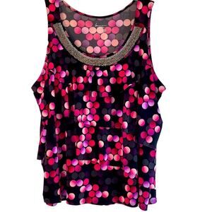 Lane Bryant Polka Dot Beaded Tiered Sleeveless Tank Tops Size 26/28 Black Pink